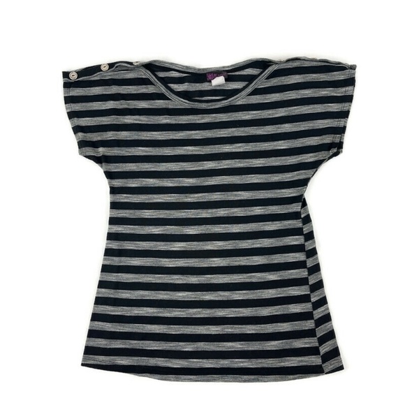 Agenda Womens Tee Black Gray Striped Buttons Small - Picture 1 of 8